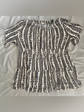 POL Stretch Neck Tunic with Striped Floral pattern LARGE